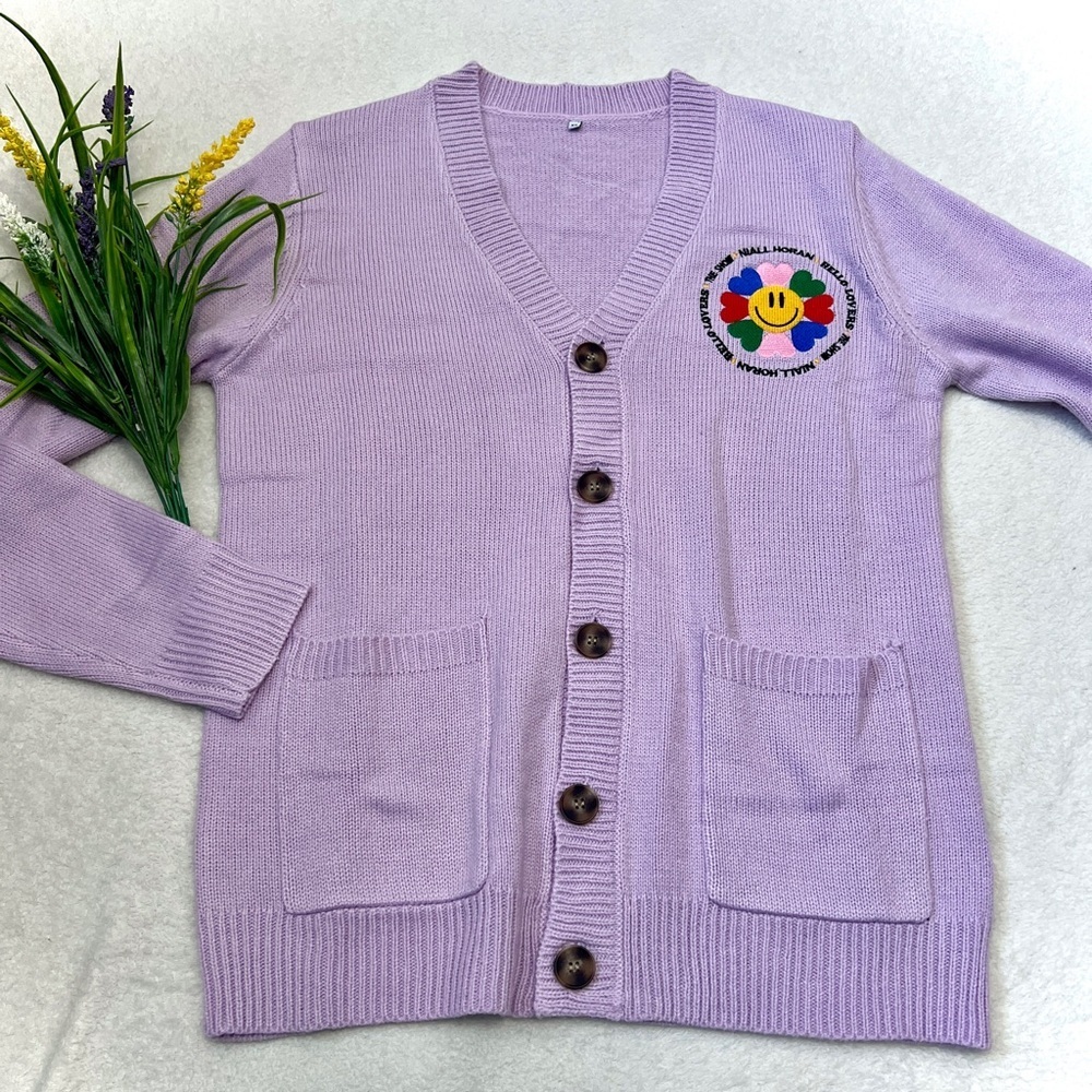 Niall Horan NWOT Embroidered Hello Lovers/The Show Lilac Cardigan Sweater - XS